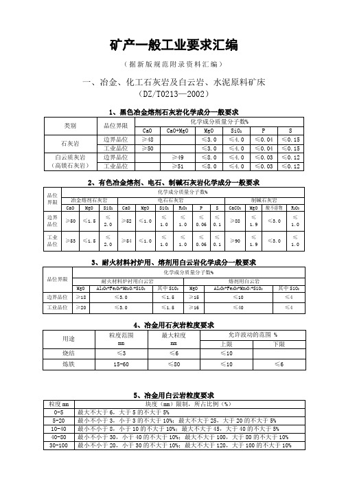 矿产一般工业要求汇编