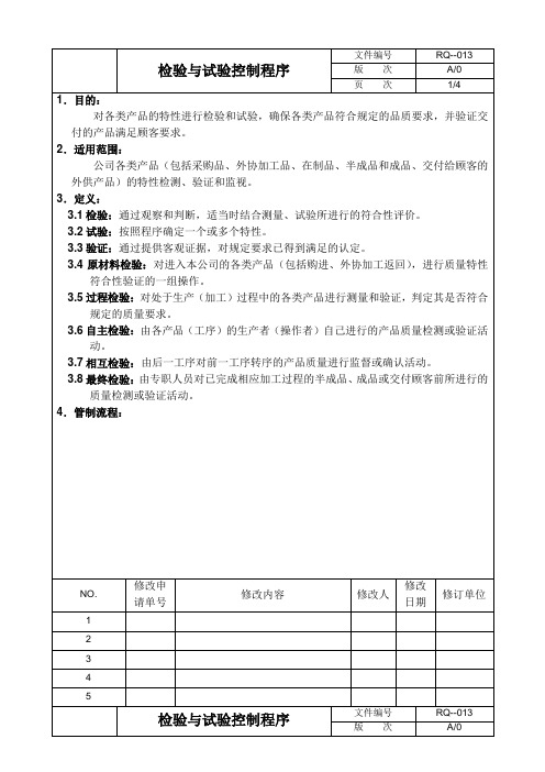 检验与试验控制程序