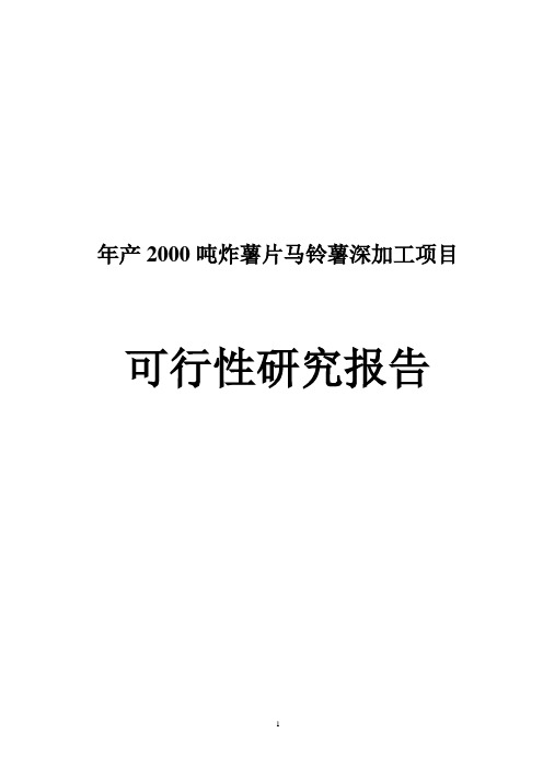 年产2000吨炸薯片马铃薯深加工项目可行性研究报告