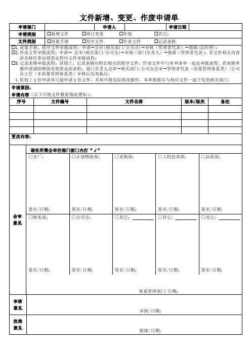 文件新增、变更、作废申请单