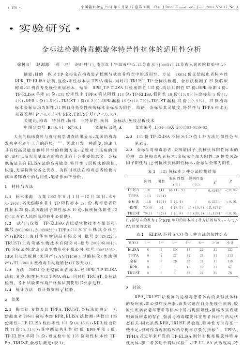 金标法检测梅毒螺旋体特异性抗体的适用性分析