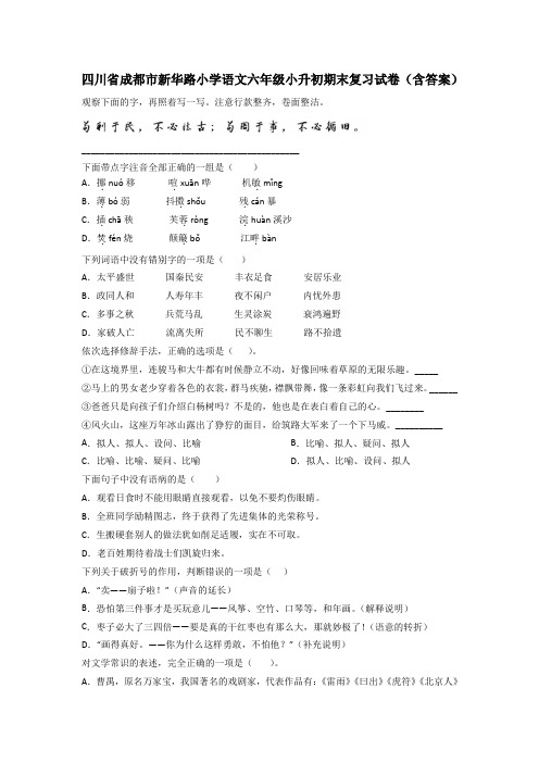 四川省成都市新华路小学语文六年级小升初期末复习试卷(含答案)