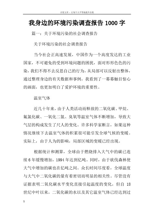 我身边的环境污染调查报告1000字