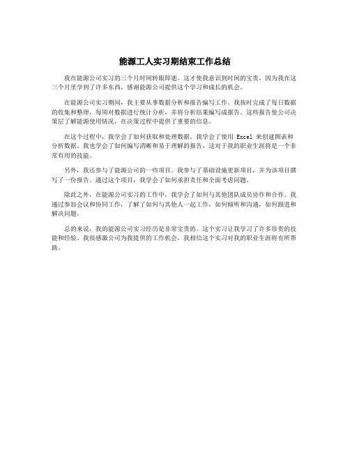 能源工人实习期结束工作总结