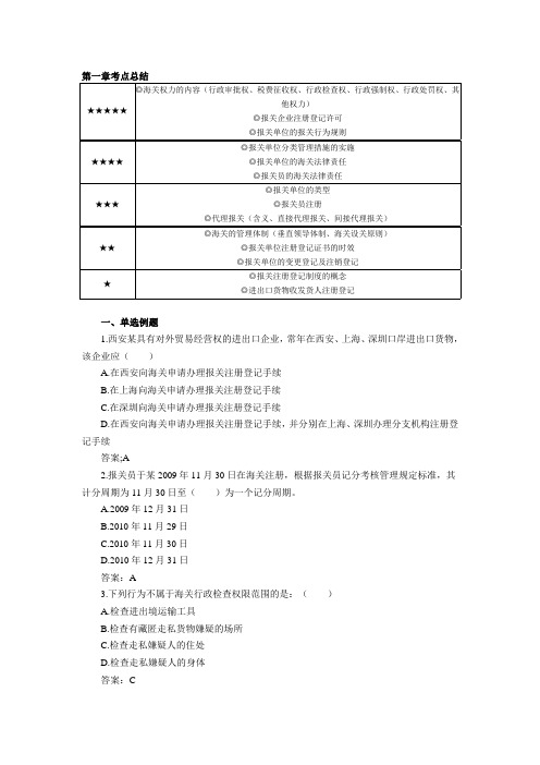 2013报关员考试 章节考点总结汇编