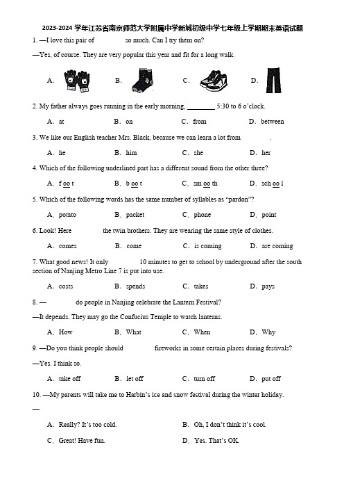 2023-2024学年江苏省南京师范大学附属中学新城初级中学七年级上学期期末英语试题