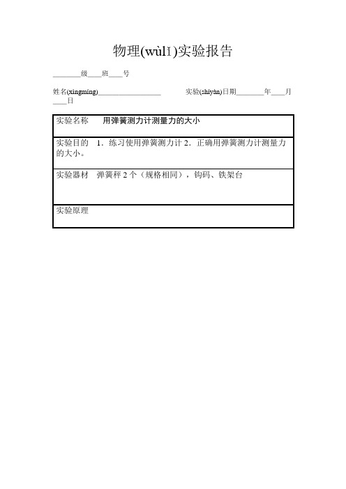 八年级下册物理实验报告单