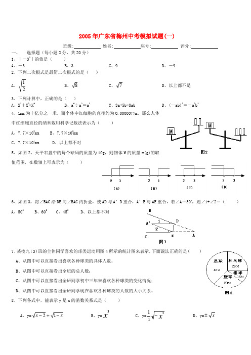 2005年广东省梅州中考模拟试题(一)