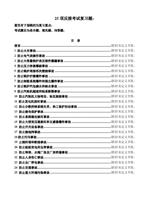 防止电力生产重大事故二十五项反措笔试考试题