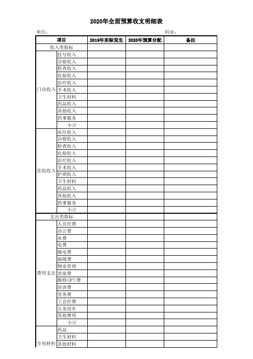 医院预算收支分配明细表