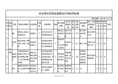 社会责任及商业道德运行风险评估表