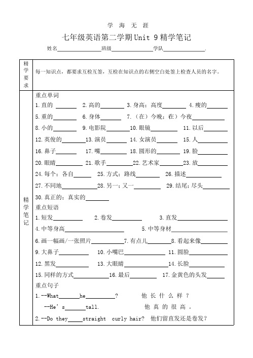 最新人教版七年级下册英语Unit9精学笔记(2020年整理).pptx