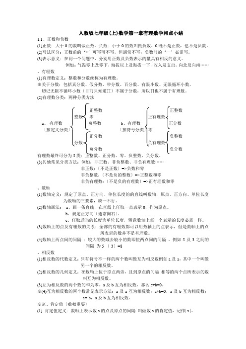 人教版七年级上数学第一章有理数知识点小结