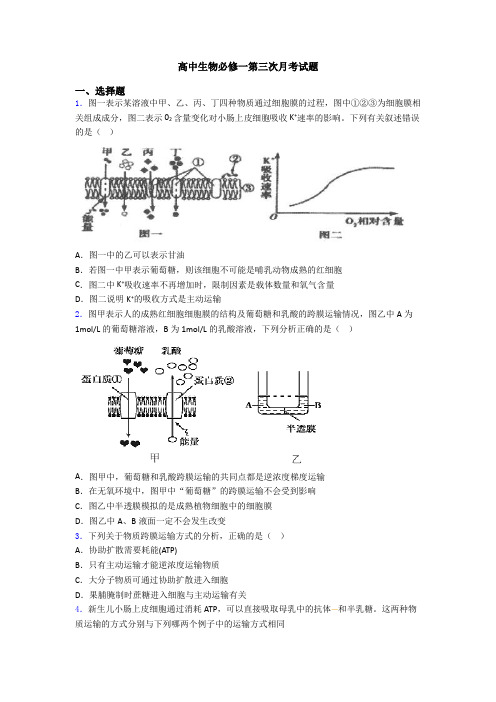 高中生物必修一第三次月考试题