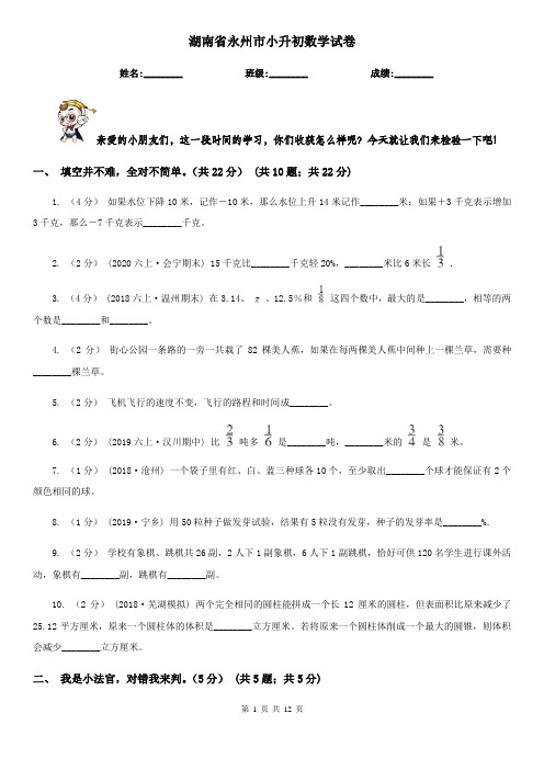 湖南省永州市小升初数学试卷