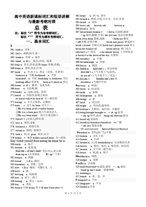 高中英语新课标词汇和短语与最新考纲对照总表