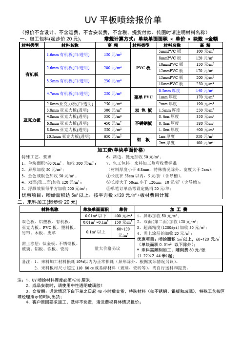 ②UV平板喷绘报价参考