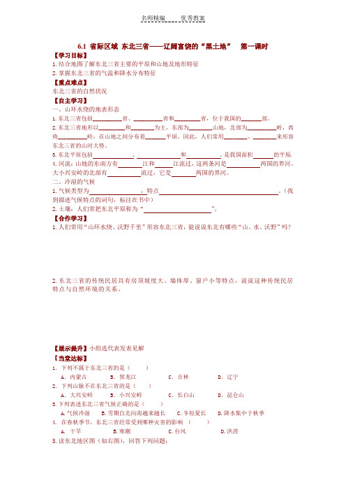 晋教版地理八下6.1《东北地区——辽阔富饶的“黑土地”》word学案