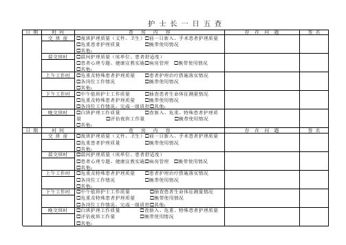 护士长一日五查记录表