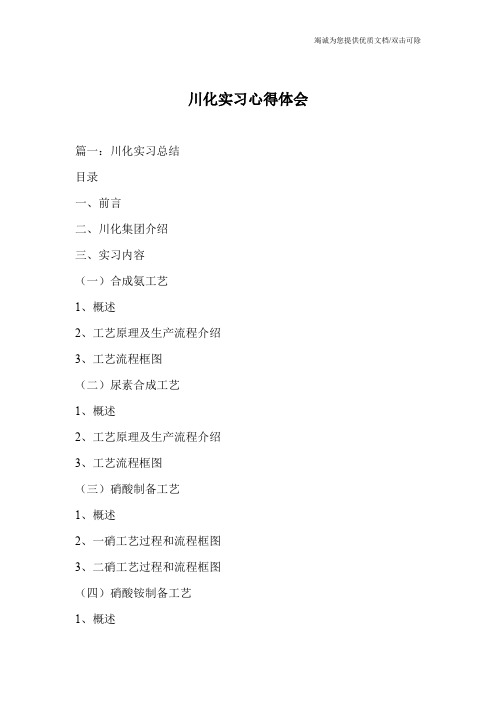川化实习心得体会