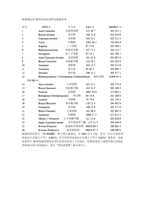 26种致敏性香料