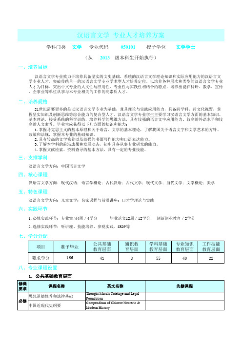 中国海洋大学汉语言文学培养方案