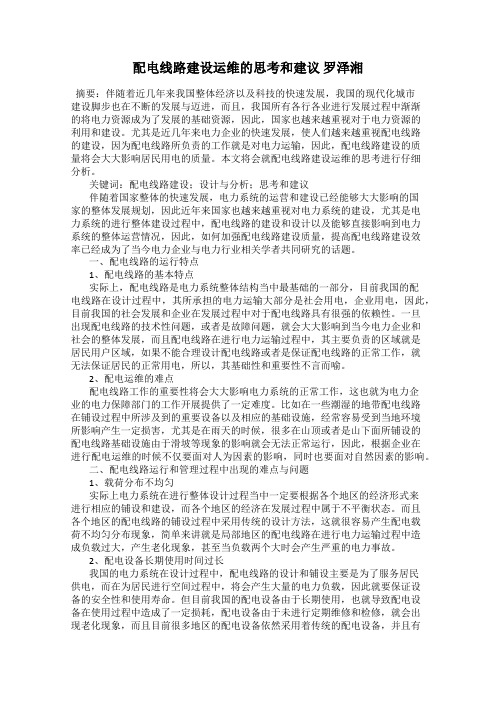 配电线路建设运维的思考和建议 罗泽湘