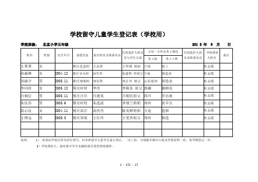 学校留守儿童学生登记表