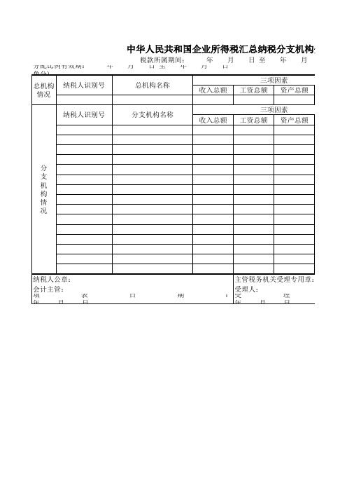 中华人民共和国企业所得税汇总纳税分支机构分配表