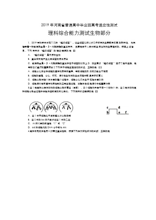 2019年河南省普通高中毕业班高考适应性测试理科综合能力测试生物部分