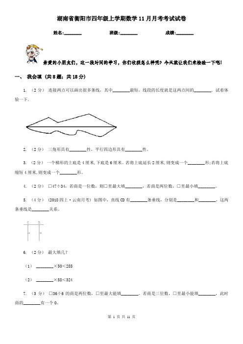 湖南省衡阳市四年级上学期数学11月月考考试试卷