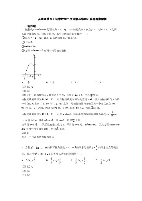 (易错题精选)初中数学二次函数易错题汇编含答案解析