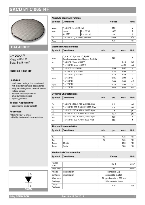 赛米控丹佛斯 芯片 SKCD 81 C 065 I4F 数据表