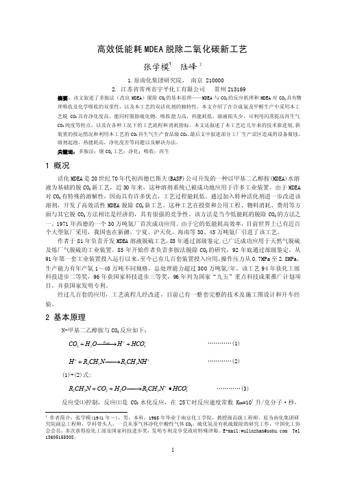 多胺法（改良MDEA）脱碳工艺