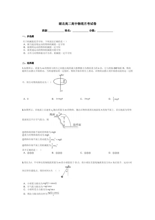 湖北高二高中物理月考试卷带答案解析
