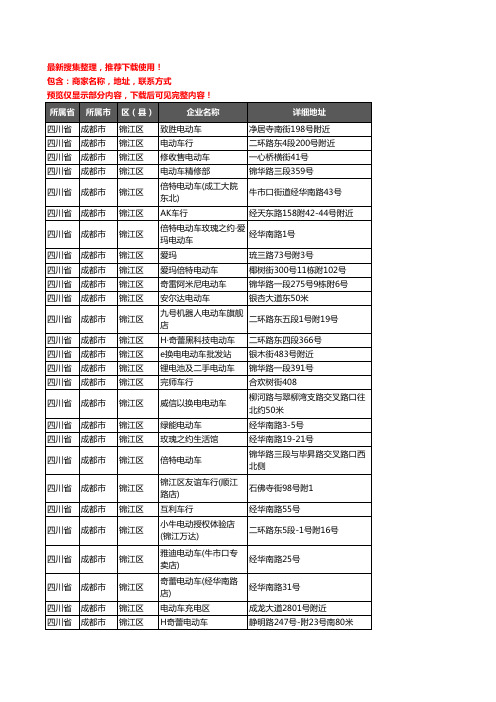 新版四川省成都市锦江区电动车企业公司商家户名录单联系方式地址大全52家