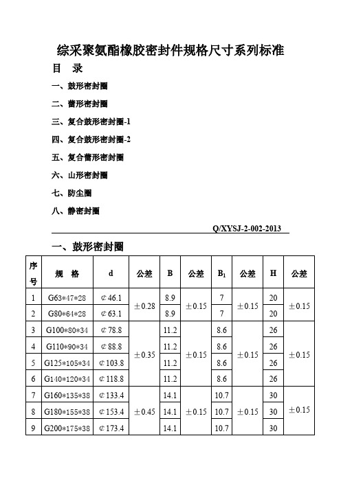 聚氨酯密封圈尺寸系列