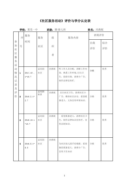 《社区服务活动》评价与学分认定表