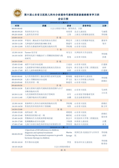 第六届山东省立医院儿科内分泌遗传代谢病国家级继续教育学