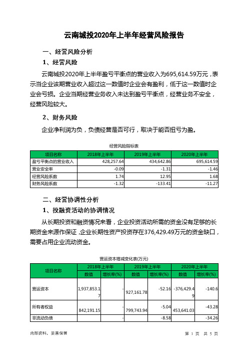 云南城投2020年上半年经营风险报告