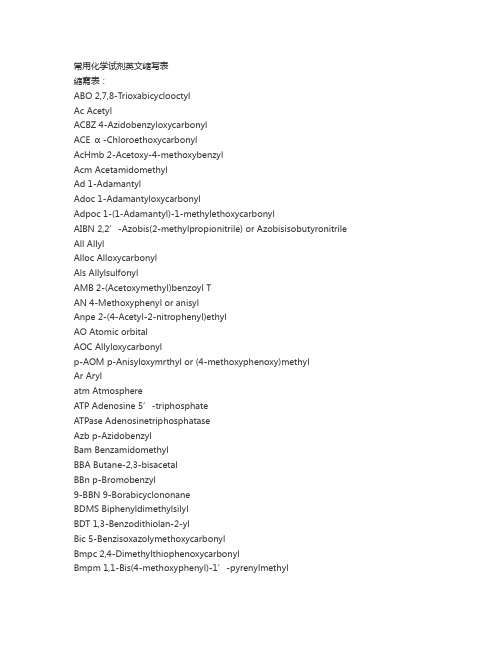 常用化学试剂英文缩写表
