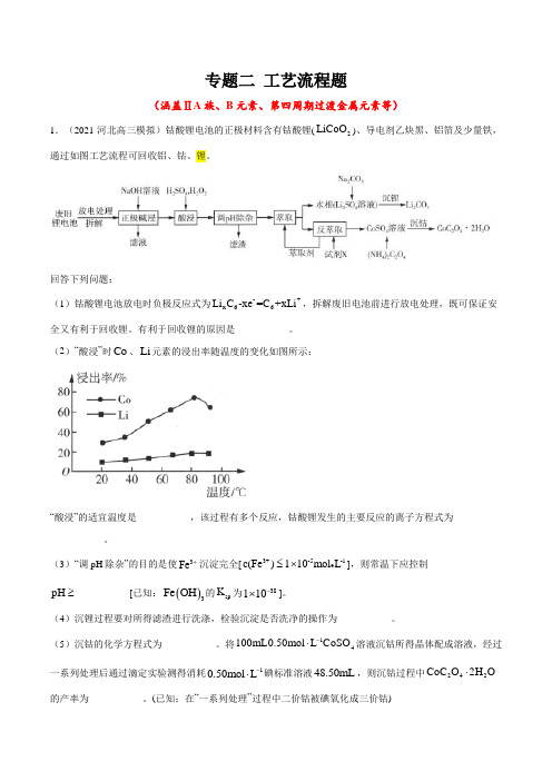 专题2 工艺流程题(提分特训)-2021年高考复习之《元素化合物》(解析版)