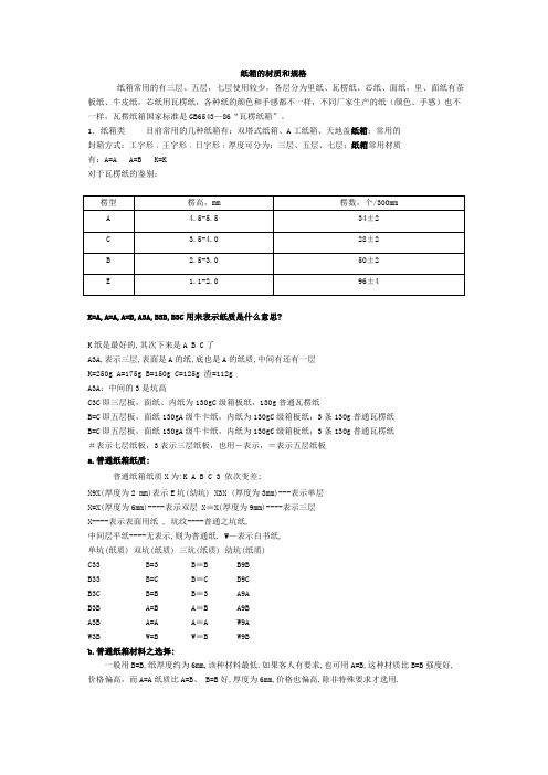 纸箱的材质和规格