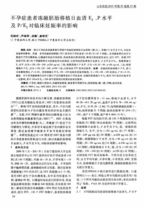 不孕症患者冻融胚胎移植日血清E2、P水平及P／E2对临床妊娠率的影响