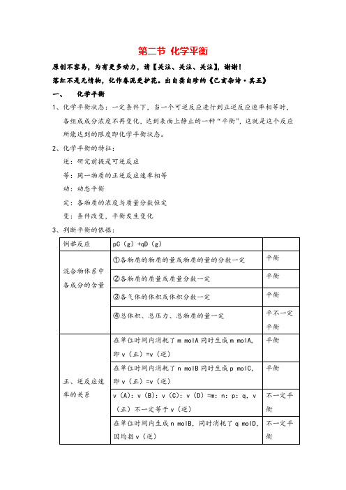 高中化学选修四第二章化学平衡知识点