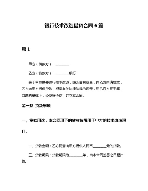 银行技术改造借贷合同6篇