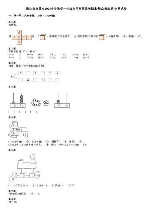 湖北省宜昌市2024小学数学一年级上学期统编版期末考试(摸底卷)完整试卷