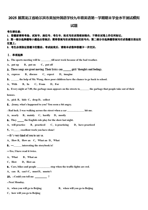 2025届黑龙江省哈尔滨市美加外国语学校九年级英语第一学期期末学业水平测试模拟试题含解析