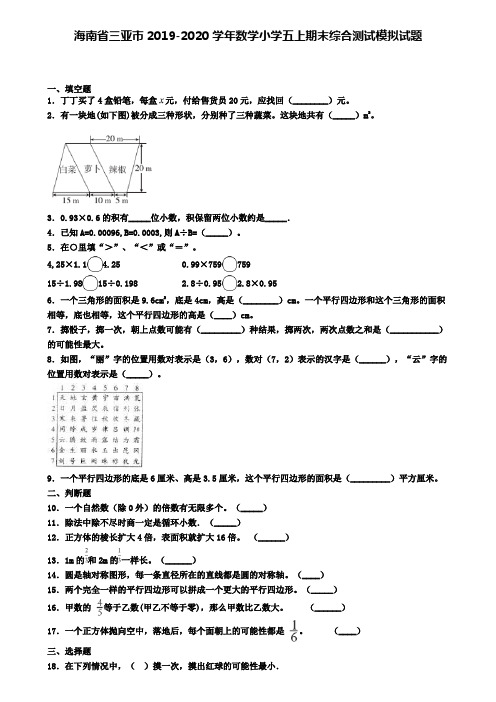 海南省三亚市2019-2020学年数学小学五上期末综合测试模拟试题