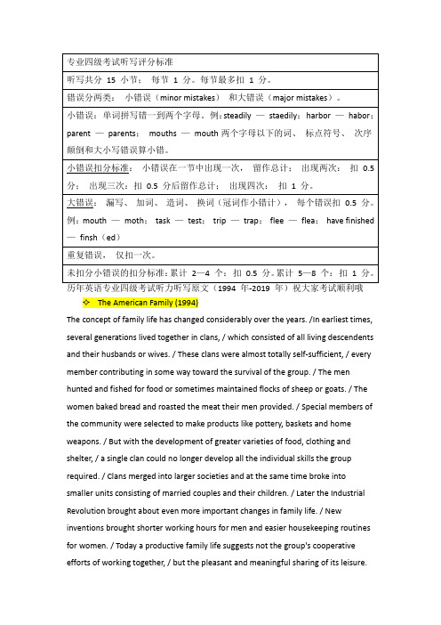 历年英语专业四级考试听力听写原文(1994 年-2019 年)